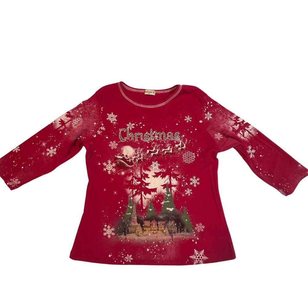 Studio Gem Top Women Large Ugly Christmas Tree Holiday Festive Snow Flakes Shirt - Picture 6 of 10